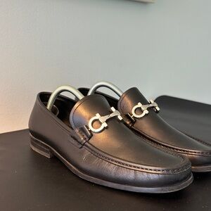 Salvatore Ferragamo Black Leather Slip-On Loafers